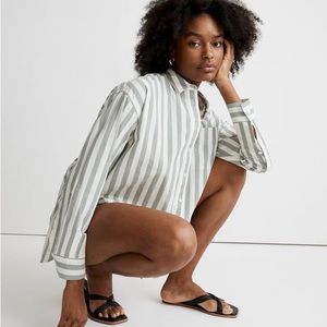 LOFT light summer linen button down up long stripe